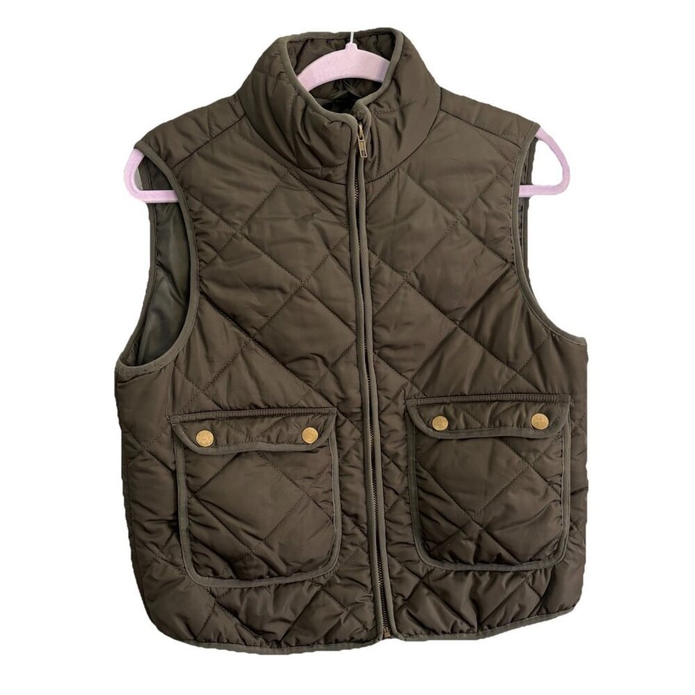 Altard State Quilted Vest Military Green Has Pockets Full Zip Women Large